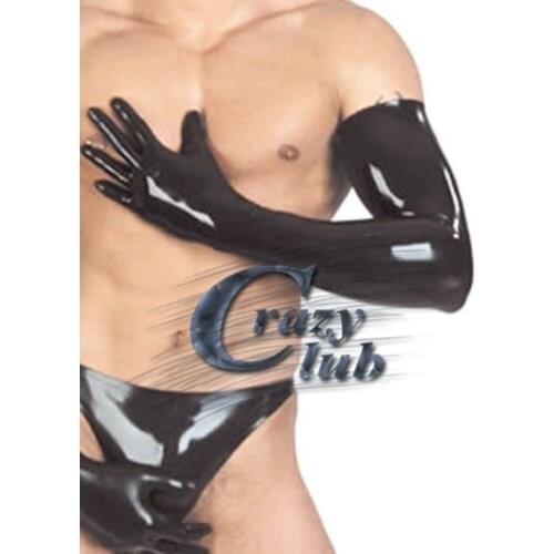 2016 Fashion Men New Real Black latex zentai gloves shoulder length latex sexy working gloves rubber band latex free shipping