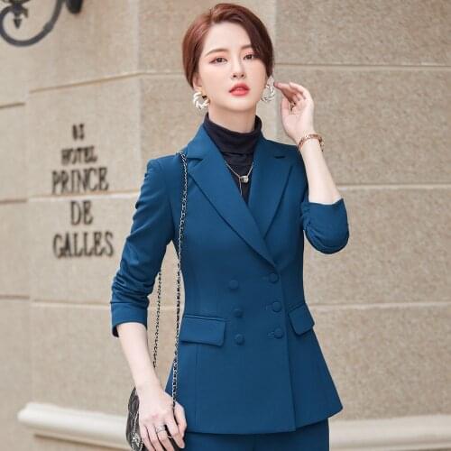 2021 New Autumn and Winter Womens Professional Wear Casual Office Sets Double Breasted Ladies Jacket Two-piece Fashion Trousers