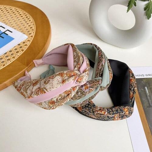 Fabric Wide-brimmed Headbands fashion Hair Accessories Women Retro Floral Totem Cross Wash Hairband Boutique Cute Hair Hoop New
