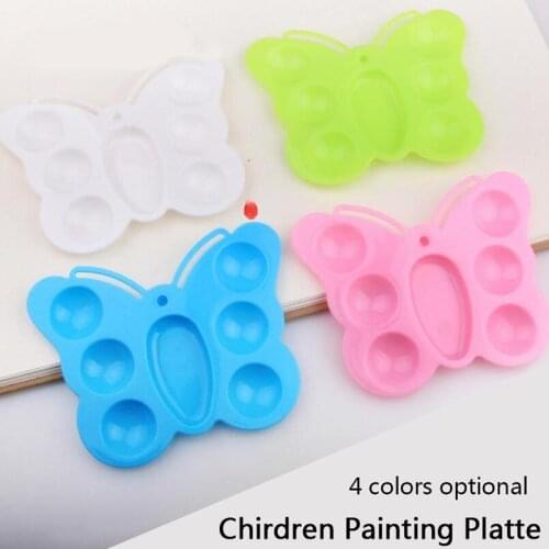 2pcs/set Butterfly shaped Chirdren Painting Palette 7-hole Plastic Easy Washable Watercolor Art Propylene Drawing Supplies
