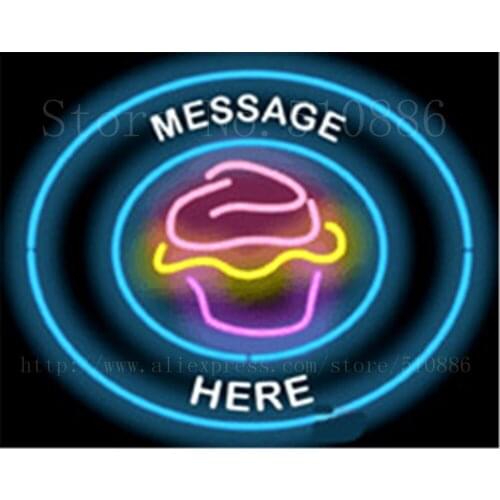 Custom Message Cupcake Circular NEON SIGN REAL GLASS BEER BAR PUB LIGHT SIGNS store display bakey Bulbs Desserts Lights 19*15"