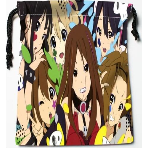 Custom K-On! Anime Drawstring Bags Wedding Party Christmas Gift Pouches Packing 18x22cm Satin Fabric Storage Bag 12.2