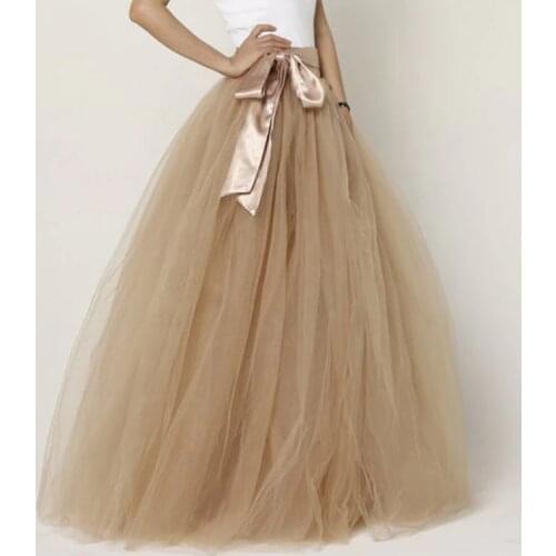 Puffy Tutu Ball Gowns Color Size Free Custom Made Long Tulle Skirts For Women With Sash Ribbon Bow Elastic Long Skirt Bottom