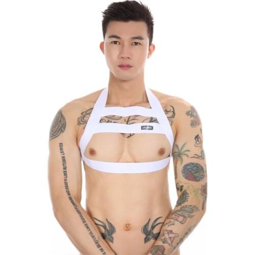 Sexy Mens Body Chest Harness Bondage Belt Halter Neck Lingerie Nylon Elastic Straps Nightclub Party Performance Wear Hollow Out