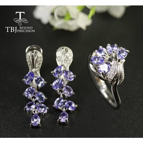 2020 Rose Design Natural Blue tanzanite jewelry set real Gemstone lovely design 925 sterling silver gift to girlfriend tbj