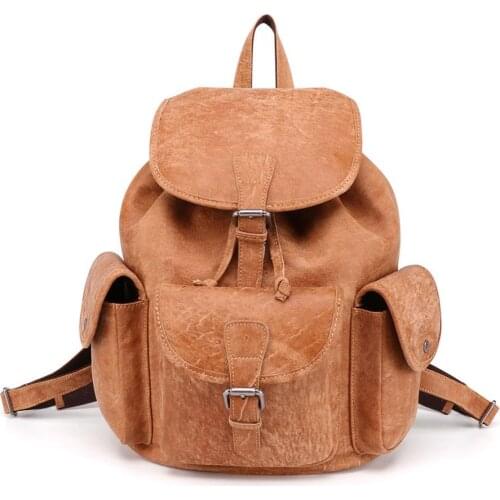 For Women Men School Bags Fashion Backpacks Genuine Leather Drawstring Large BagPack Travel BagVintage Women Men Backpack