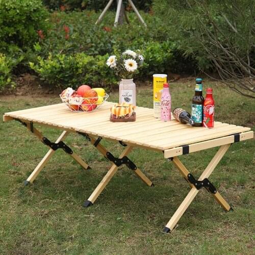 Outdoor Folding Table Egg Roll Table Portable Home Outdoors Self-driving Tour Multi-function Solid Wood Barbecue Picnic Tables