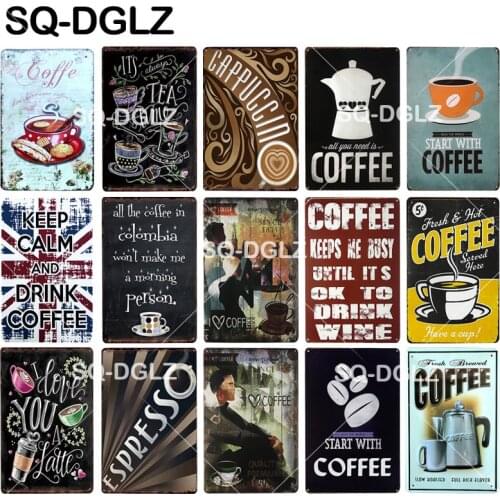 [SQ-DGLZ] Keep Calm And Drink Coffee Tin Sign Cappuccino Wall Decor Espresso Metal Crafts Coffee Plaques Latter Metal Sign