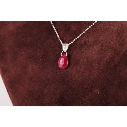 UM US JEWELRY Ruby Cubic Zirconia 925 Sterling Silver Necklace