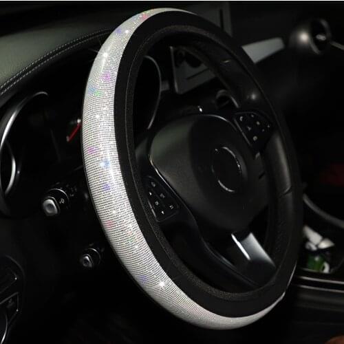 Universal 37-38cm Colorful Diamond Rainbow Bling Soft Car Steering Wheel Protector Cover Interior Accessories Car-styling