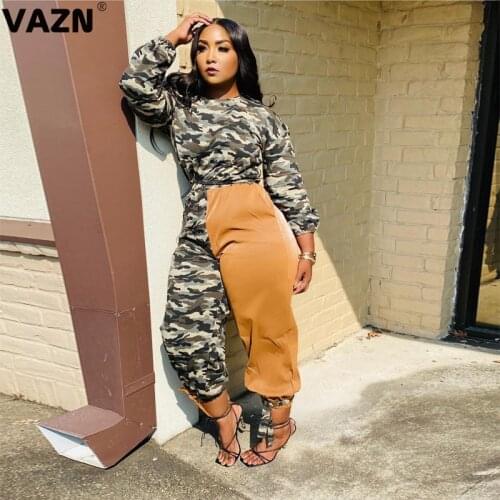 VAZN 2020 Top Quality Popular Camouflage Daily Nature Young Full Sleeve Group Long Pants Tracksuits Slim Women 2 Piece Set
