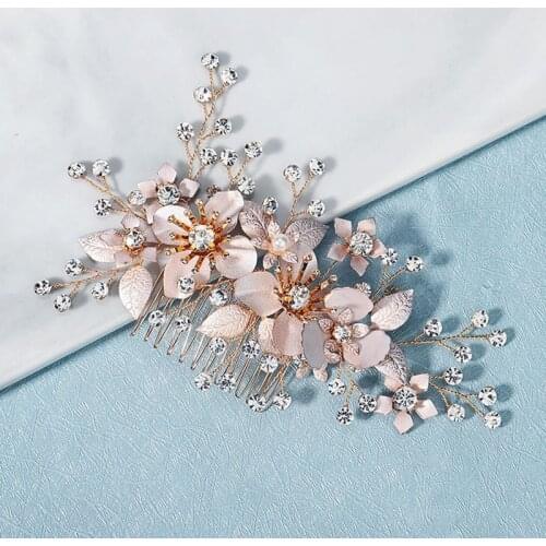 Vintage HairClip Flower Shape Handmade Gold Color Hair Comb Bride Rhinestones Women Hairpins Headpeice Wedding Hair Accessory VL