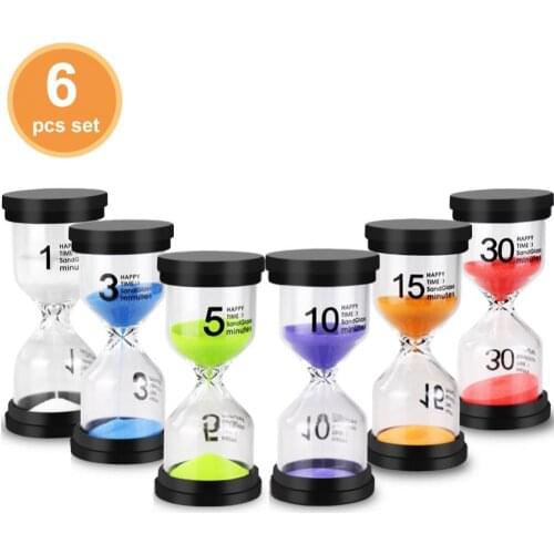 6 Pcs/Set Sandglass Sand Clock Hourglass Timer Vintage Children Gift Kids Game Timer Home Decoration for 1/3/5/10/15/30min