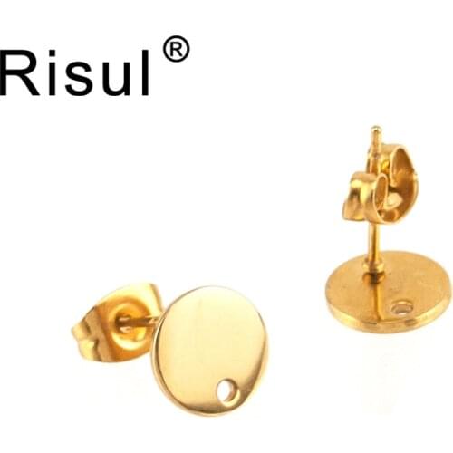 Risul Women jewelry personalized Stud Earrings 8mm Round heart loop hole Gold/Silver color Stainless steel wholesale 50pairs