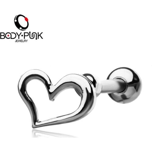Body Punk 16G Heart Cartilage Earrings 316L Stainless Steel Helix Stud Tragus Ear Rings Body Piercings Body Jewelry for Women