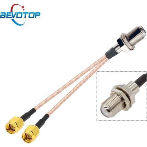 10pcs/lot F Female Bulkhead to 2 x SMA Male Plug Adapter RG316 Pigtail Y Type Splitter Combiner RF Coaxial Extension Jumper 15CM