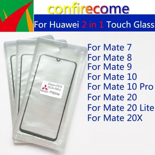 10pcs\Lot 2 in 1 LCD Sensor Glass For Huawei Mate 7 8 9 10 Pro 20 Lite 20X Touch Screen Glass Lens With OCA Glue Replacement
