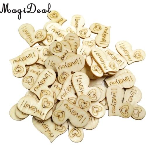 50Pcs 28mm Natural Wood Wedding Decoration Wooden Love Heart Shapes for Weddings Plaques Art Craft Embellishment Sewing Buttons