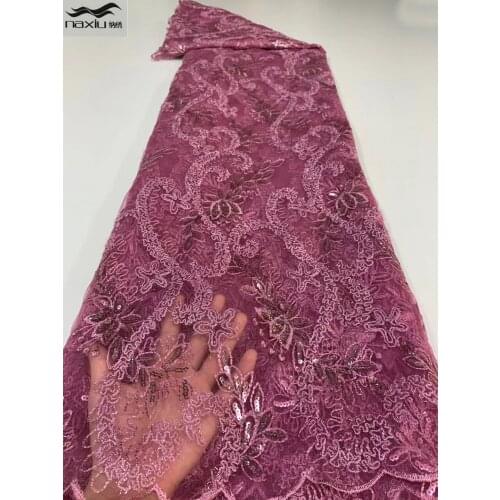 Madison African Lace Fabric 2021 High Quality French Lace Material With Sequins Nigerian Lace Fabrics For Wedding Dress