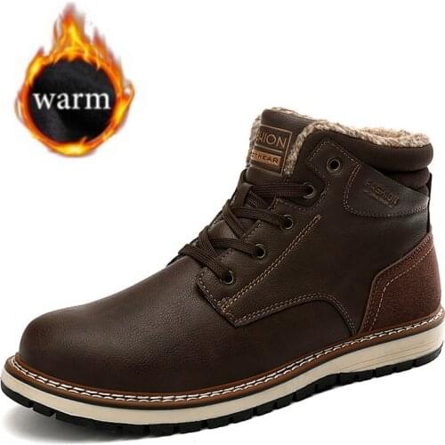 Black Warm Winter Men Boots Genuine Leather Ankle Boots Men Winter Work Shoes Men Military Fur Snow Boots for Men