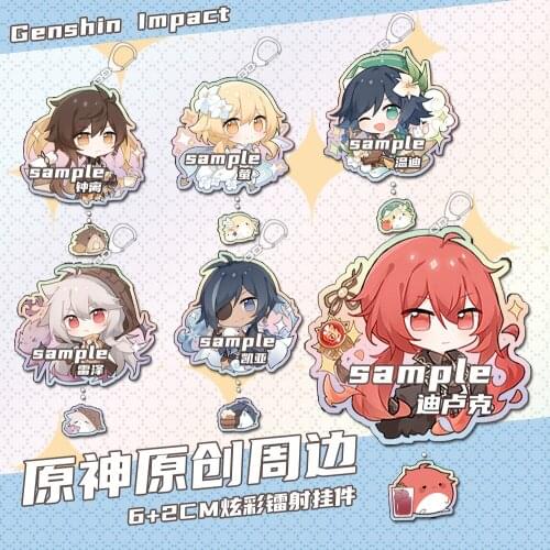 Anime Genshin Impact Kaeya Diluc Venti Lumine Razor Cosplay Cute Keychain Cartoon Keyrings School Bag Itabag Pendant Xmas Gifts