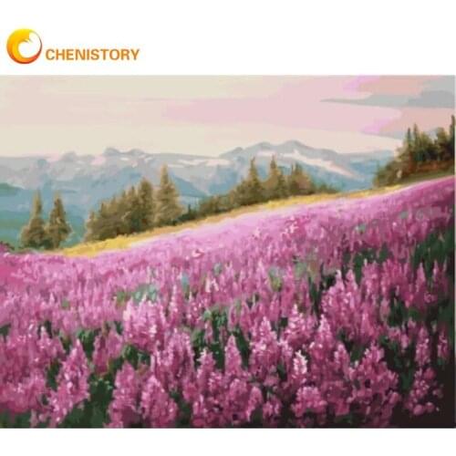 CHENISTORY Pink Flower Scenery Oil Painting By Numbers Kits For Adults Children Handmade DIY Gift Home Decoration Wall Art Pictu
