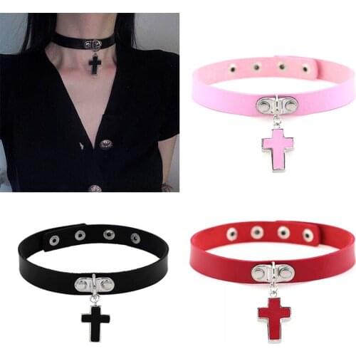 Black Choker Goth Punk Fashion Cosplay Harajuku Necklace Sexy Belt Leather Cross Pendant Collar Grunge Body Accessories Jewelry