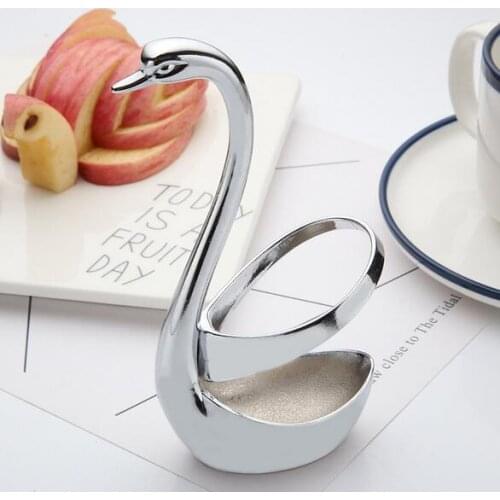 10pcs Swan Stainless Steel Fruit Food Fork Spoon Knife Base Holder Creative Gift Tableware Knife Base Holder Wedding Decoration