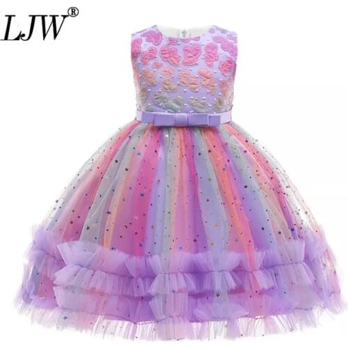 2021 Summer European and American girl children sleeveless bow suit mesh color stars sequins fluffy princess long skirt
