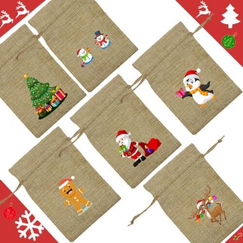 24 Pcs /Lot Natural Resuable Jute Linen Travel Bundle Pockets Environmentally Friendly Use Luggage Drawstring Candy navidad