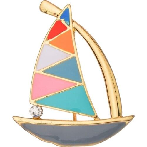 Enamel Colorful Sailing Boat Sailboat Brooches Women Mens Alloy Party Banquet Brooches Womens Bag Garment Accessories