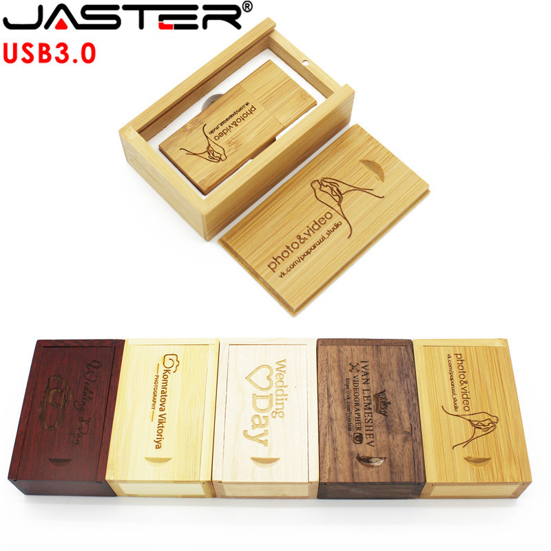 JASTER USB 3.0 Wooden USB Flash Drive Pendrive Memory Stick+gift Box 4GB 8GB 16GB 32GB 64GB U disk wedding gift free custom logo