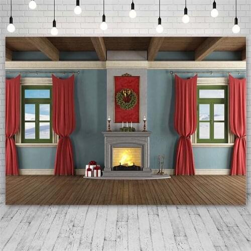 Avezano Backdrop Merry Christmas Winter Curtain Fireplace Gift Wreath Decor Banner Photography Background Photo Studio Photozone