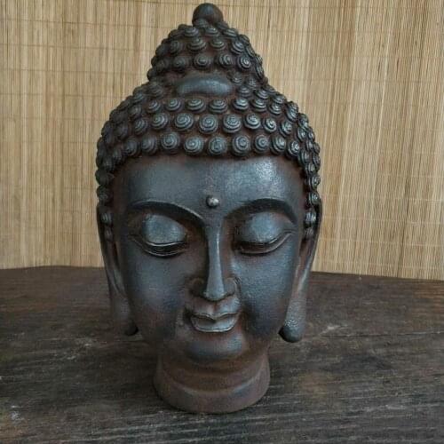 CHINA TEMPLE RETRO IRON BUDDHA HEAD # ASIA GEOMANTIC OMEN MASTER TOOL TALISMAN OMNIPOTENT RU LAI BUDDHA PATRON SAINT GOD STATUE