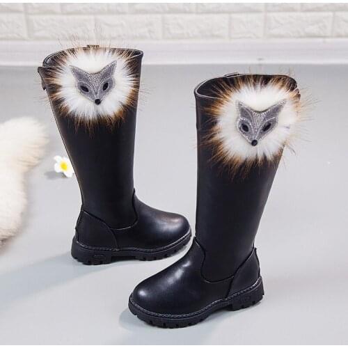 2019 Fur Autumn Winter Girls Leather Boots School Fashion Princess Knee-length Snow Boots Warm Shoes Children Rubber Martin Boot