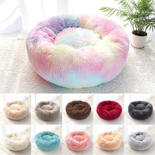 Pet Dog Cat Bed Warm Fleece Round Dog Kennel House Long Plush Winter Pets Dog Beds For S/M/L Dogs Cats Soft Sofa Cushion Mats