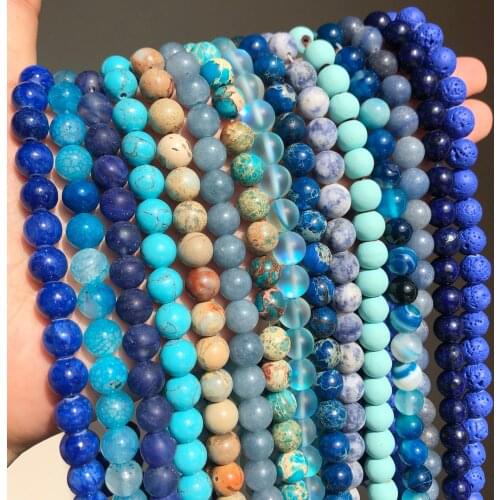 Natural Stone Blue Turquoises Agates Tiger Eye Crystal Jades Amazonite Round Beads For Jewelry Making DIY Bracelet Accessories