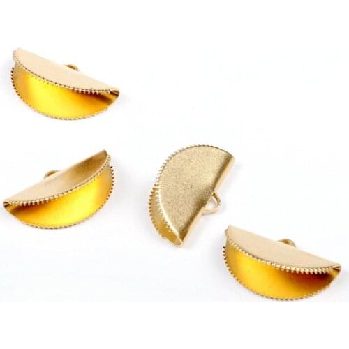 Brass Ribbon Crimps,Raw Brass Ribbon Clasp,Half Moon Crimp End,Cord End, Fasteners Clasp, Round Ribbon Claws,25mmx15mm-RB1016