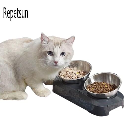 Easy To Clean Stainless Steel Cat Bowl Dog Food and Water Bowls With Stand Metal Cat Dog Adjustable Travel Pet Feeding Bowl