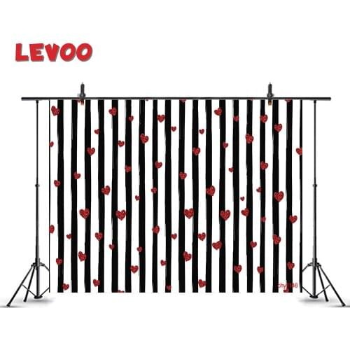 LEVOO Valentines Day Backdrop Black White Striped Red Glitter Heart Photobooth Photo Studio Background Photography Shoot Props