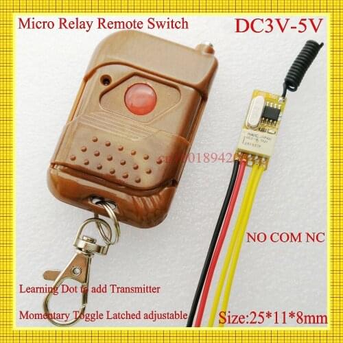 Mini Remote Switch 3V 3.3V 3.6V 3.7V 4.2V 4.5V 5V Micro Relay Receiver Transmitter NO COM NC Button Circuit Remote ON OFF MT ASK