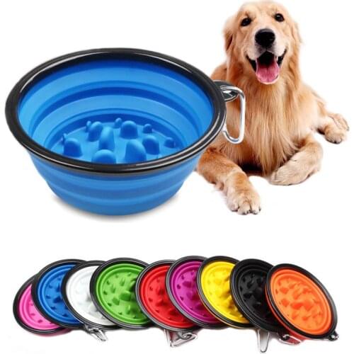 Collapsible Pet Slow Feeder Bowl Anti Choke Prevent Obesity Healthy Diet Feed Dish For Dog Cat Outdoors Travel Water Bowl 1L