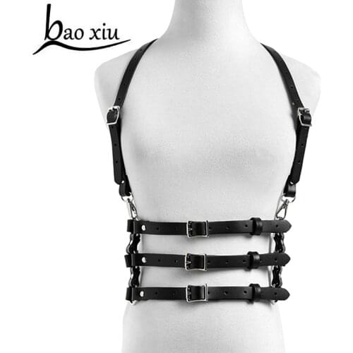 Fashion Punk Harajuku metal O-ring Body Faux Leather Bondage Cage Sculpting Harness Waist Belt Straps Suspenders Belt accessorie