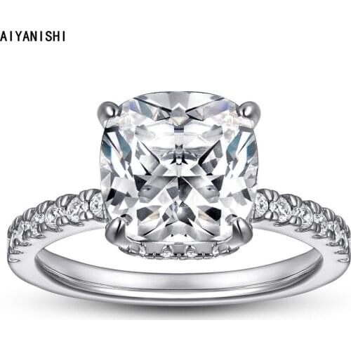 AIYANISHI Trendy 925 Silver Jewelry Ring Halo Cushion Gemstone Finger Rings for Women Girl Wedding Engagement Rings Jewelry