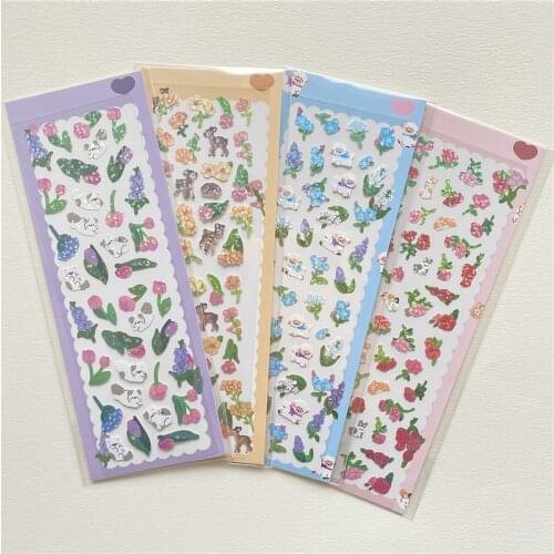 Cartoon Animal Colorful Rose Cute Stickers Blingbling Laser Sequin creative Paster Children DIY Stationery Decorative Sticker