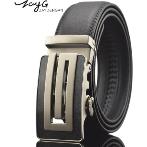 ZAYG Mens Cowhide Fine Alloy Steel Automatic Buckle Belt Youth Business Casual High-Quality Business Buckle Black Classic Belt