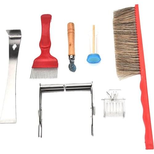 7pcs/set Bee Brush Uncapping Fork Queen Catcher Hive scraper cut knife Beekeeping Honey Extraction Tool Kit
