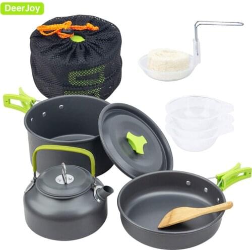 Camping Cookware Mess Kit Portable Outside Camping Cooking Set Lightweight Camping Pots and Pans Non-Stick Kettle Outdoor Camp