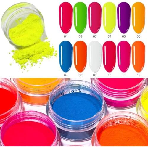 Set 12 Jars-12 shades Neon Pigment Unicorn Nail Dust Neon Pigments Gradient Nail Art Glitter Neon Powder Gradient Pigments