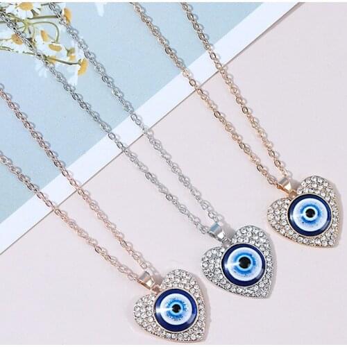 New Antique Sea Blue Evil Eye Pendants Metal Necklace Glass Turkey Evil Eyes Lucky Heart Necklace Choker Jewelry For Women Men